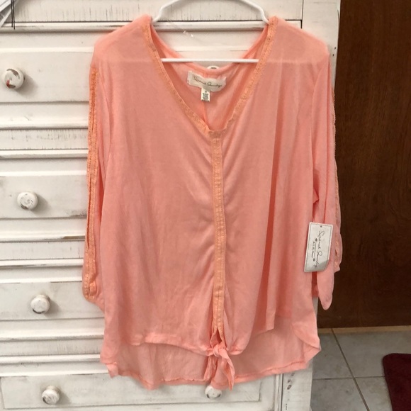 French Laundry Tops - Peach Tie-Front Blouse